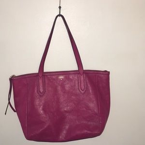 COPY - Fossil Pink Leather Bag, Zip Top, Outer Pocket